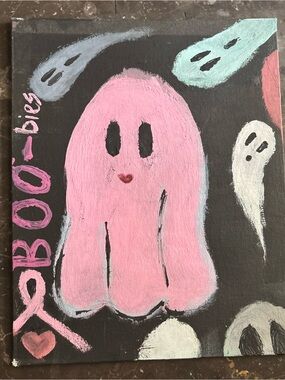 Hand painted Pink Ghost Painting on Black Canvas